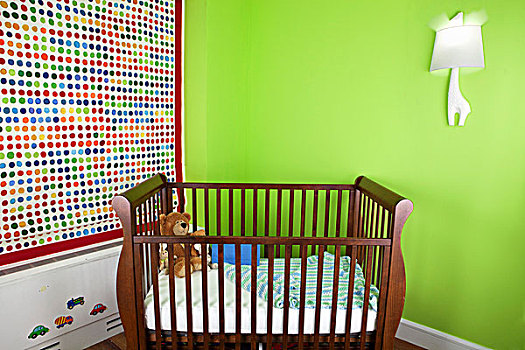 婴儿床,角,儿童房,正面,活力,绿色,墙壁