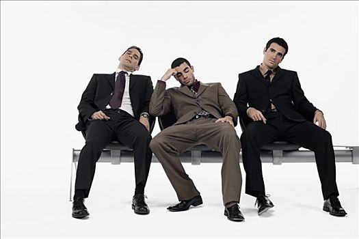 三个,商务人士,坐,长椅,看,压力