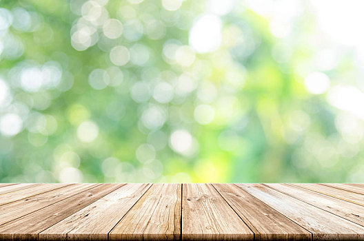 空,木桌子,上面,模糊,绿色,花园,背景