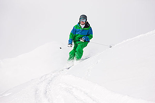 男人,滑雪道,下坡,美女,高山,山