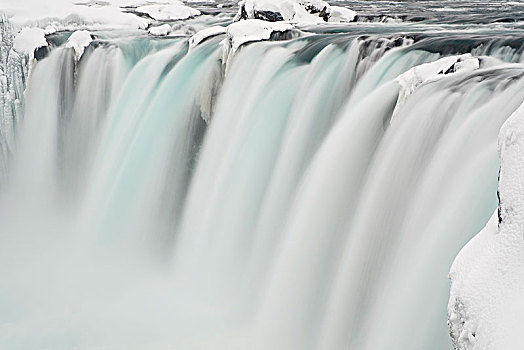 瀑布,神,神灵瀑布,冬天,冰雪,区域,北方,冰岛,欧洲