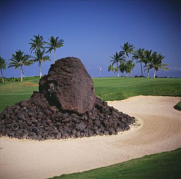 夏威夷,夏威夷大岛,瓦克拉,胜地,高尔夫球场,国王,场地,火山岩,石头,沙障
