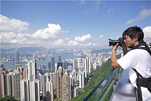 游客,照相,香港,天际线,数码相机