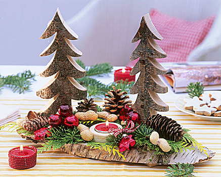 圣诞装饰,木质,冷杉,小玩意,蜡烛