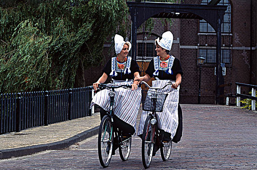 荷兰,沃伦丹,荷兰人,女人,自行车