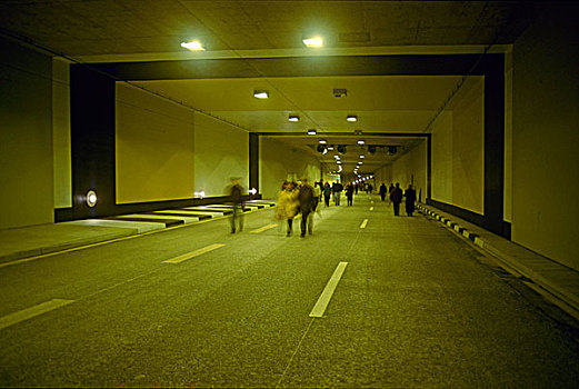 白天,行人,短,开着,交通,隧道,杜塞尔多夫,德国,欧洲