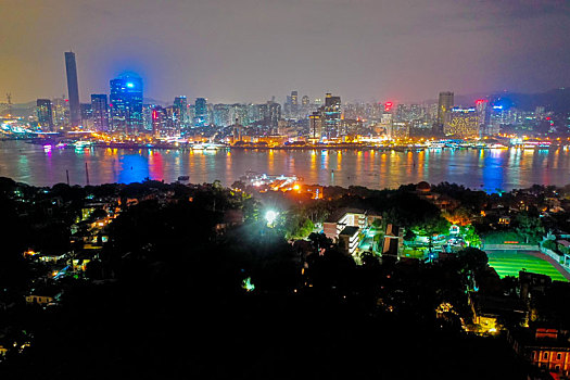 航拍福建厦门鼓浪屿风景名胜区夜景