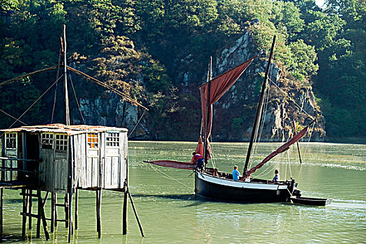 帆船,河,布列塔尼半岛,法国