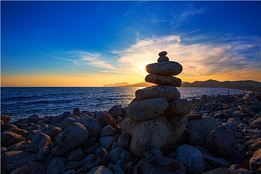 伊比萨岛,帽,隼,海滩,日落,欲望,石头