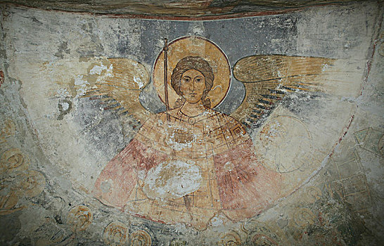 圣麦克,天使长,12世纪,艺术家,古老,俄罗斯,壁画