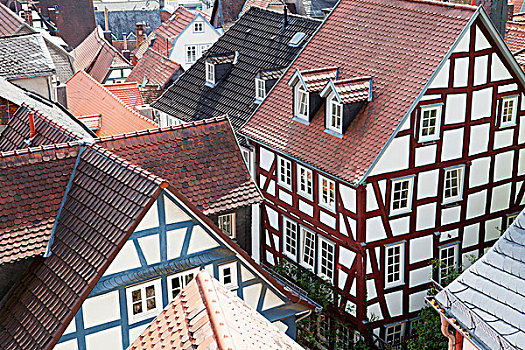 远眺,屋顶,老城,黑森州,德国,欧洲