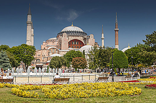 风景,漂亮,圣索菲亚教堂,花坛,彩色,花,基督教,大教堂,清真寺,博物馆,伊斯坦布尔,土耳其