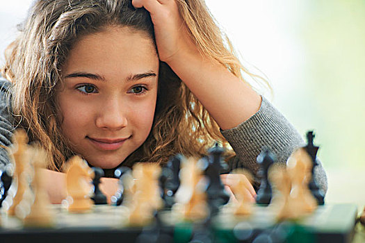 女孩,头像,玩,下棋