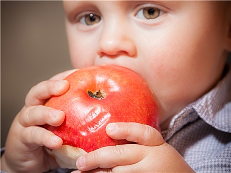 可爱,男婴,吃,红苹果,水果