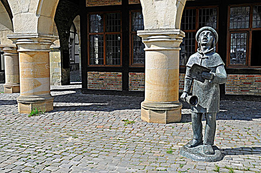 雕塑,市政厅,韦尔纳,地区,北莱茵威斯特伐利亚,德国,欧洲