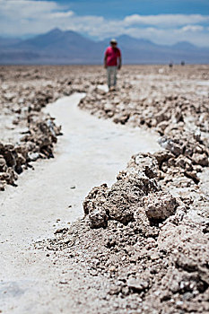 人,走,小路,沙子,荒芜,佩特罗,阿塔卡马沙漠,智利