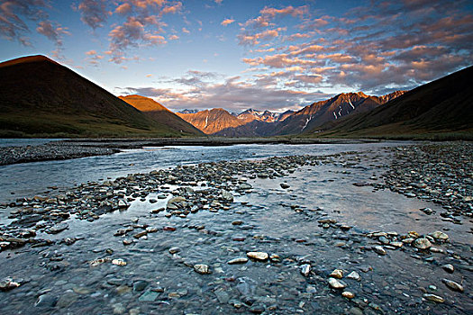 河,山,曙光,北极国家野生动物保护区,阿拉斯加