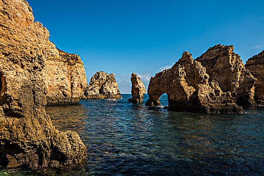 海边风景,彩色,石头,拉各斯,阿尔加维,葡萄牙,欧洲