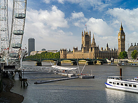 英格兰,伦敦,伦敦眼,风景,议会,早,秋天,早晨