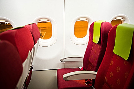 空,飞机,室内,红色,座椅,窗户