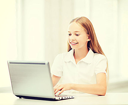 教育,学校,科技,互联网,概念,小,学生,女孩,笔记本电脑,电脑