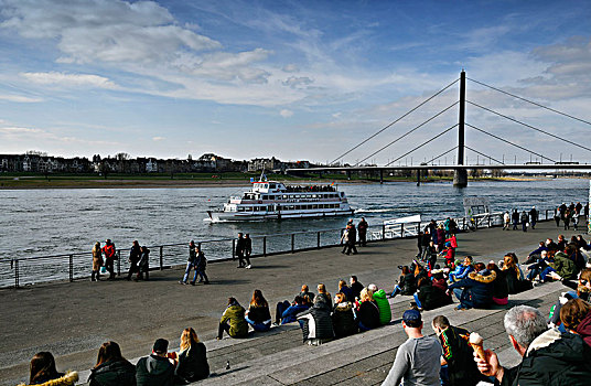 人,旅游,船,城市,杜塞尔多夫,莱茵河,散步场所