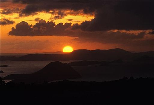 日落,上方,海洋,伦敦西区,托托拉岛,英属维京群岛