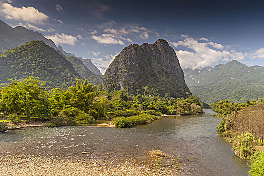 风景,歌曲,河,万荣,老挝