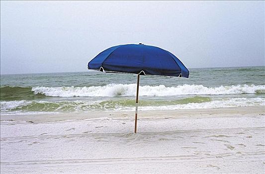 蓝色,海滩伞,正面,海浪,海洋