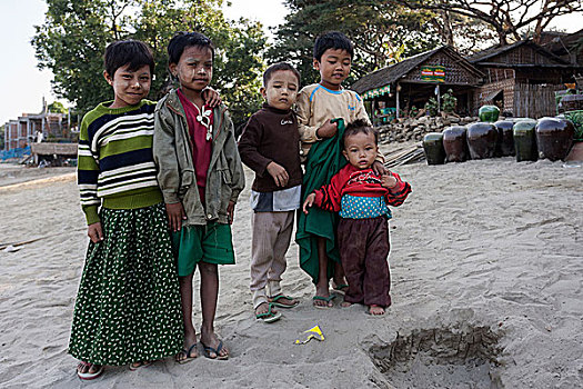 孩子,乡村,伊洛瓦底江,蒲甘,曼德勒,区域,缅甸,亚洲