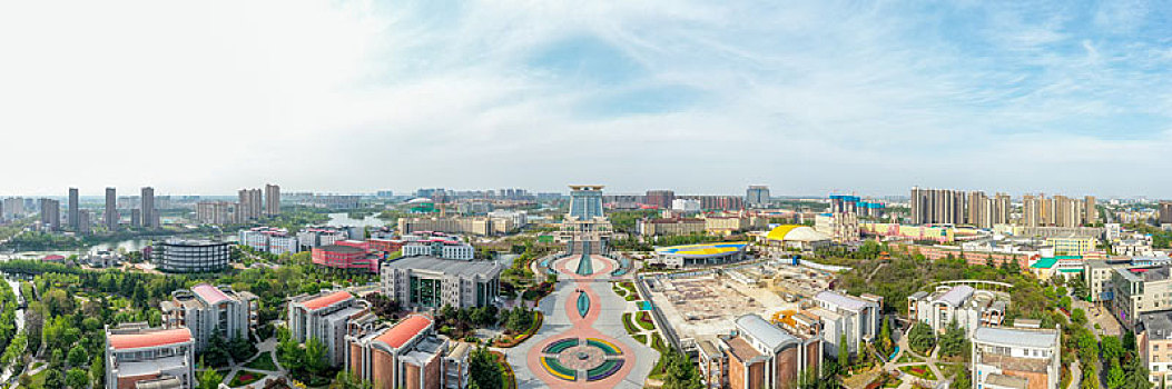 航拍郑州西亚斯学院校园欧式风格建筑群