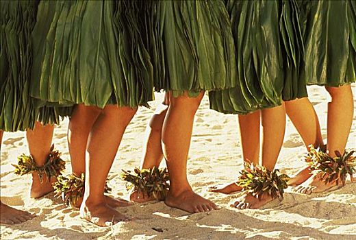 夏威夷,草裙舞,叶子,裙子,脚