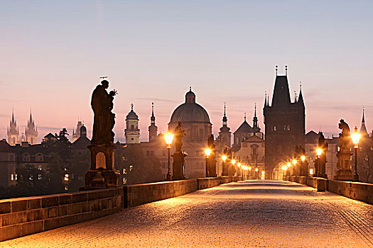 捷克,共和国,布拉格,桥,黎明