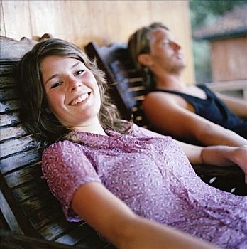 女人,休息,太阳椅,泰国