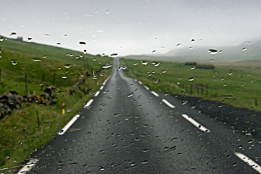 雨,挡风玻璃,道路,法罗群岛,丹麦,欧洲