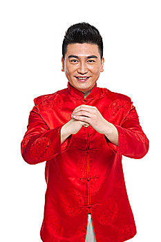 棚拍中國(guó)新年唐裝男人拜年