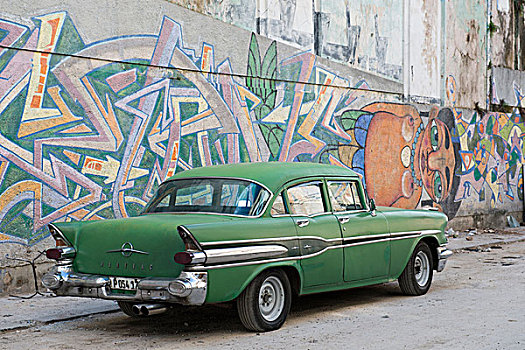绿色,美洲,庞蒂亚克,汽车,墙壁,涂鸦