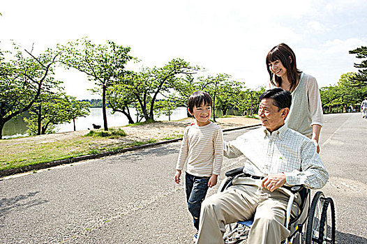 老人,轮椅,母亲,儿子
