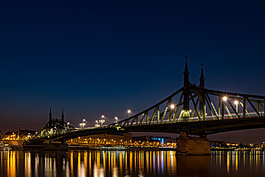 自由,桥,多瑙河,蓝色,钟点,布达佩斯,匈牙利,欧洲