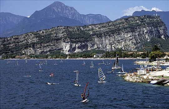 帆板,加尔达湖,靠近,意大利,欧洲