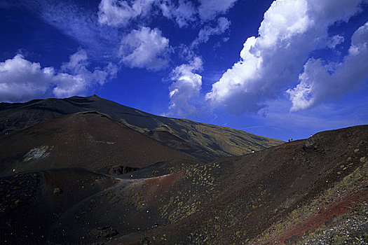 意大利,西西里,山,埃特纳火山,火山口,斜坡,火山岩,喷发,游客