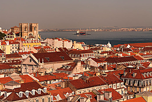 风景,上方,屋顶,大教堂,阿尔法马区,里斯本,葡萄牙,欧洲