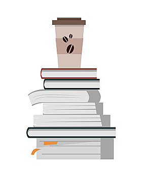 一堆,书本,咖啡杯,纸杯,咖啡,堆,象征,热,喝,杯子,商务,教育,概念,彩色,隔绝,矢量,插画,白色背景,背景