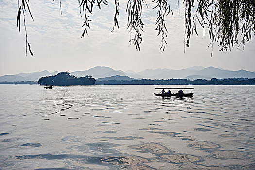 剪影,渔船,杭州,中国