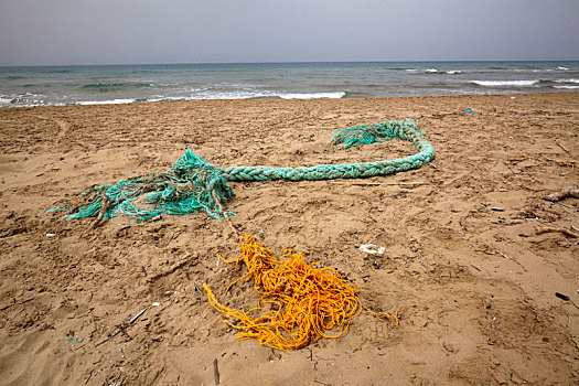 污染,海滩,希腊