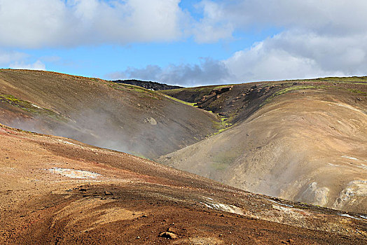 冰岛,流纹岩,山,绿色,河流,温泉,蒸汽,高,温度