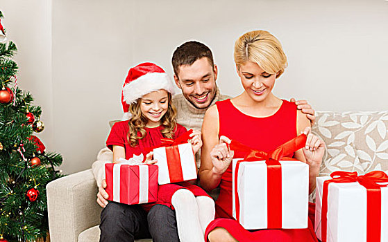 家庭,圣诞节,圣诞,高兴,人,概念,幸福之家,打开,礼盒
