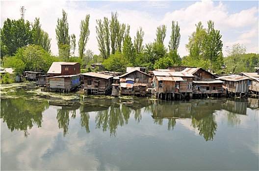贫民窟,房子,靠近,河,斯利那加,印度