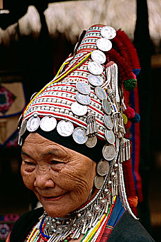泰国,清莱,阿卡族,女人,穿,传统,银