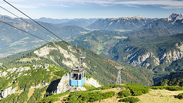 俯视,索道,吊舱,巴伐利亚阿尔卑斯山,山